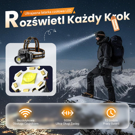 ⛺💡 Mocna latarka czołowa o bardzo długiej żywotności 🌿🔦