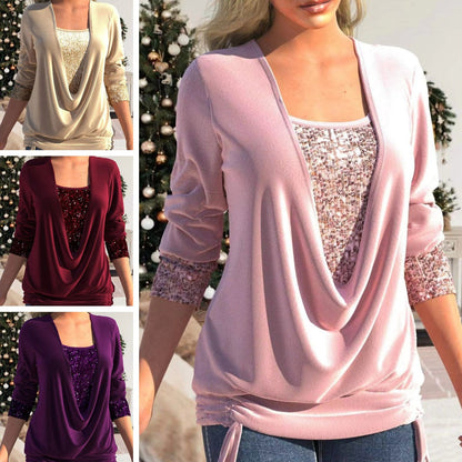 🔥👚Fałszywy dwuczęściowy top, luźny, z cekinami, z wiązaniami