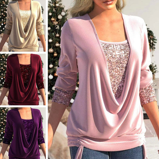 🔥👚Fałszywy dwuczęściowy top, luźny, z cekinami, z wiązaniami